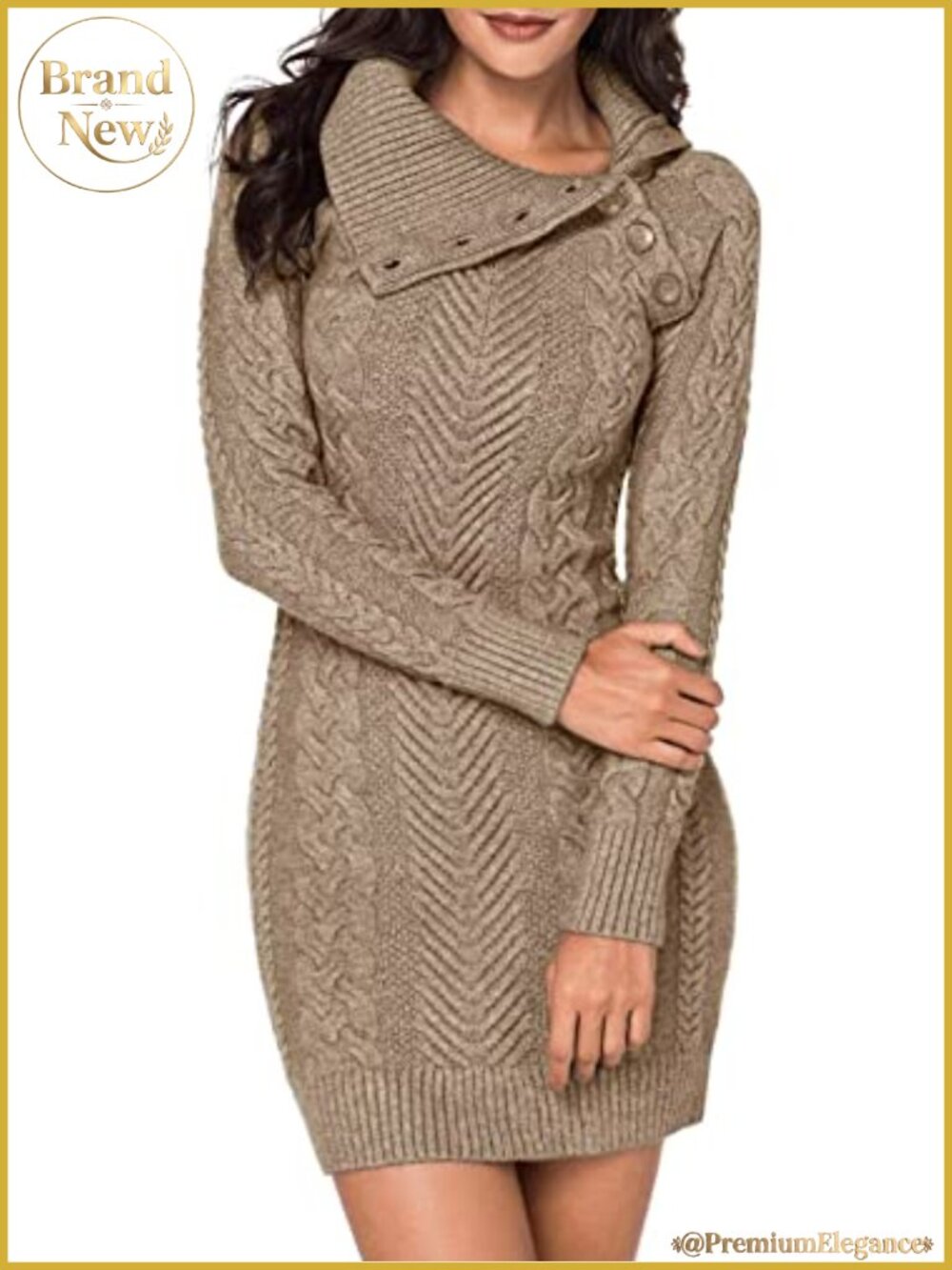Turtleneck Long Sleeve Cable Knit Bodycon Sweater Dress